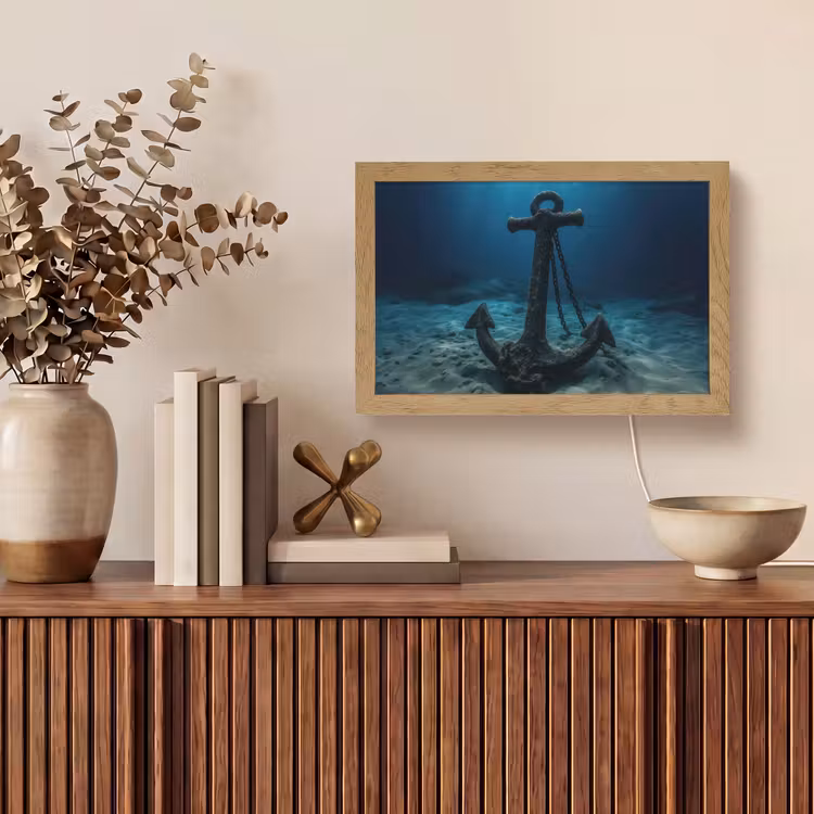 Anker - Ijzer - Zeebodem - Zand Light Box met kabel (Tafellamp) klein -sfeer2