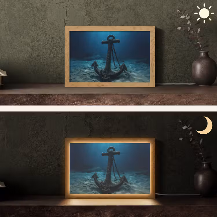 Anker - Ijzer - Zeebodem - Zand Light Box met kabel (Tafellamp) klein -sfeer3