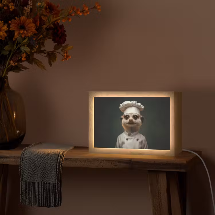 Dier - Kok - Stokstaartje Light Box met kabel (Tafellamp) klein -sfeer4