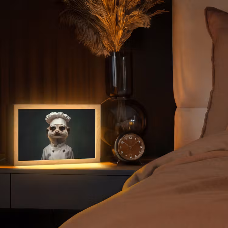 Dier - Kok - Stokstaartje Light Box met kabel (Tafellamp) klein -sfeer1