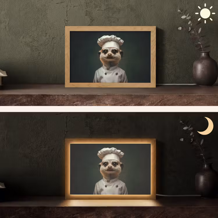Dier - Kok - Stokstaartje Light Box met kabel (Tafellamp) klein -sfeer3
