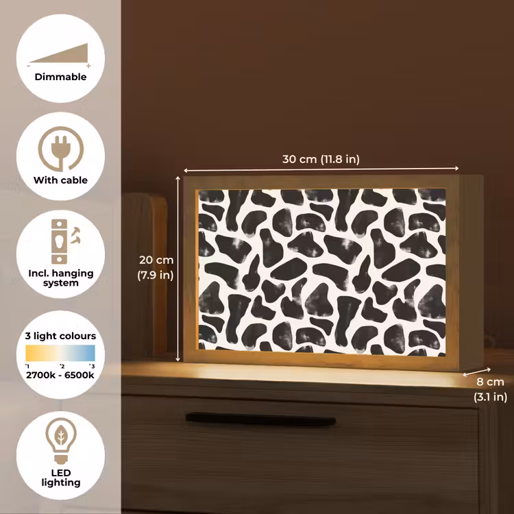 Dierenpatroon - Vlekken - Zwart - Wit Light Box met kabel (Tafellamp) klein 924 -USP_EN