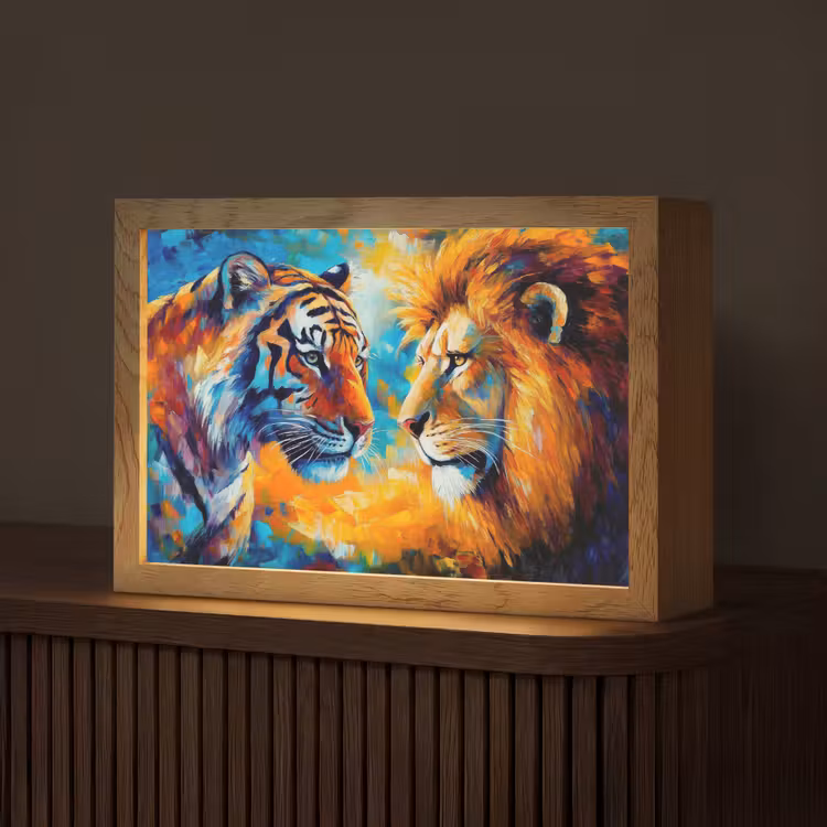 Dieren - Kunst - Leeuw - Tijger Light Box met kabel (Tafellamp) klein -z3d_website