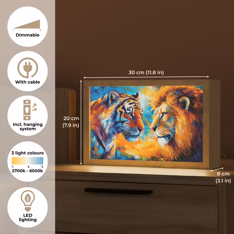 Dieren - Kunst - Leeuw - Tijger Light Box met kabel (Tafellamp) klein -USP_EN