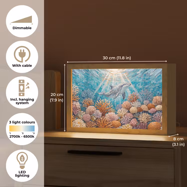 Dieren - Mozaïek - Oceaan - Koraal - Blauw Light Box met kabel (Tafellamp) klein -USP_EN