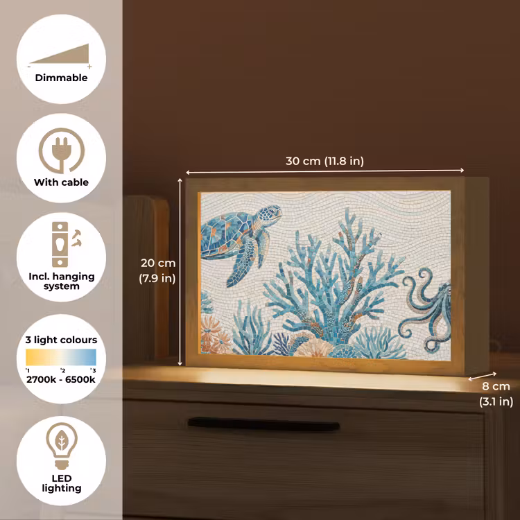 Dieren - Onderwater - Natuur - Mozaïek - Blauw Light Box met kabel (Tafellamp) klein -USP_EN