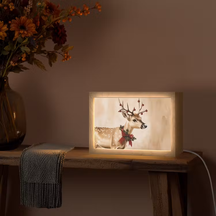 Gewei - Kerst - Rendier - Rood Light Box met kabel (Tafellamp) klein -sfeer4