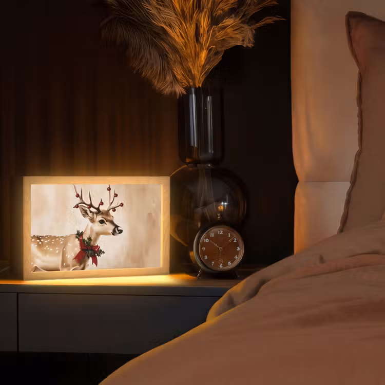 Gewei - Kerst - Rendier - Rood Light Box met kabel (Tafellamp) klein -sfeer1
