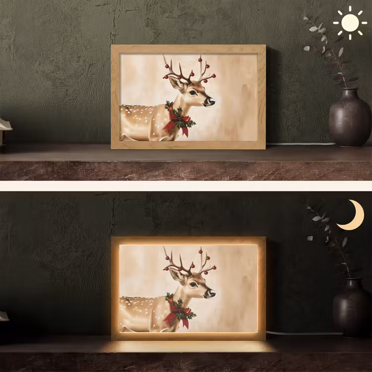 Gewei - Kerst - Rendier - Rood Light Box met kabel (Tafellamp) klein -sfeer3