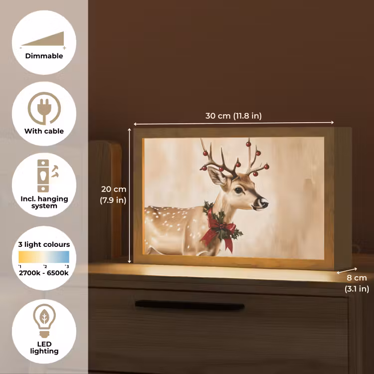 Gewei - Kerst - Rendier - Rood Light Box met kabel (Tafellamp) klein -USP_EN