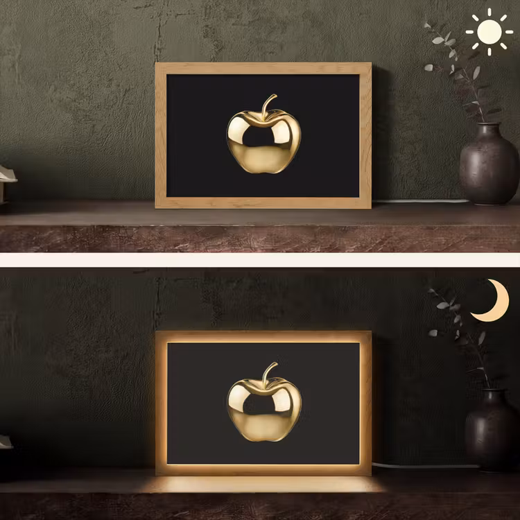 Appel - Goud - Chrome - Zwart Light Box met kabel (Tafellamp) klein -sfeer3