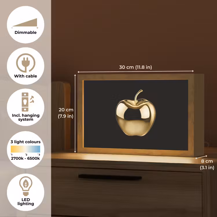 Appel - Goud - Chrome - Zwart Light Box met kabel (Tafellamp) klein -USP_EN