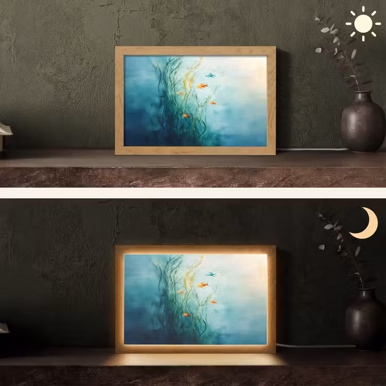 Waterplanten - Vissen - Kleurrijk - Water Light Box met kabel (Tafellamp) klein -sfeer3