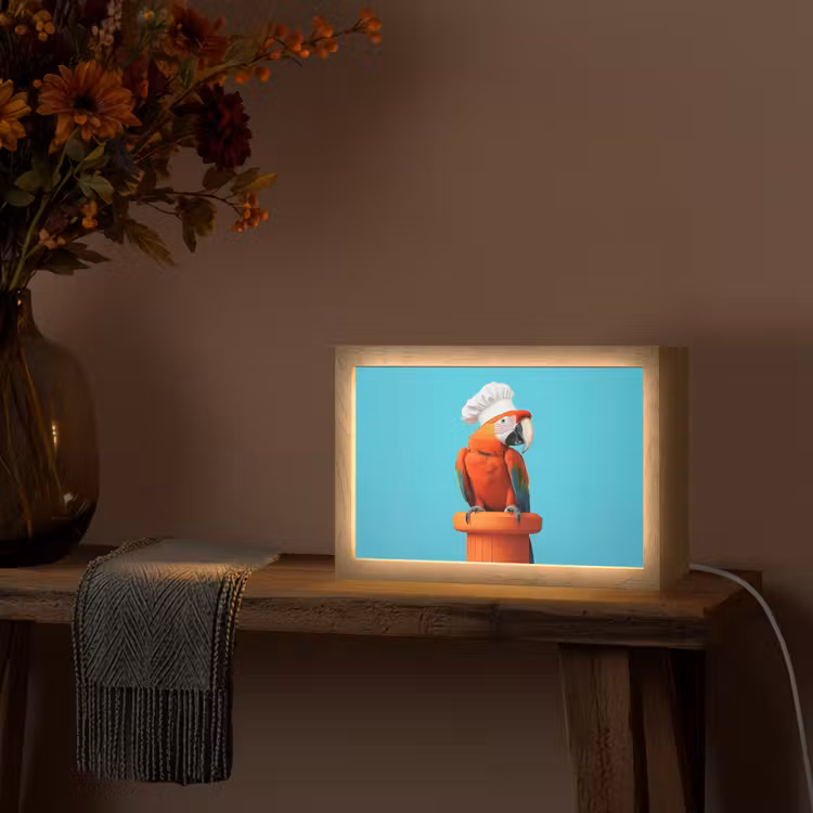 Ara - Koksmuts - Sokkel - Grappig Light Box met kabel (Tafellamp) klein -sfeer4