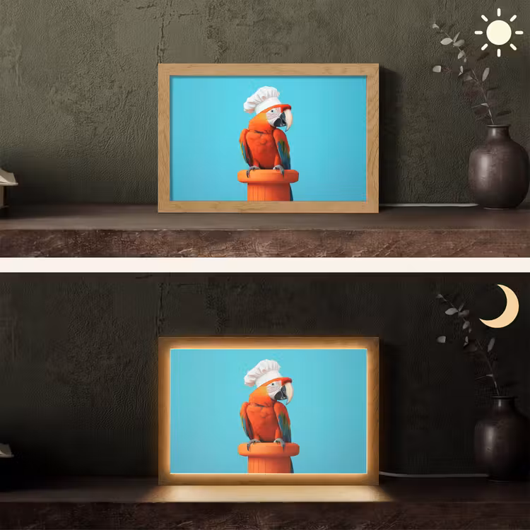 Ara - Koksmuts - Sokkel - Grappig Light Box met kabel (Tafellamp) klein -sfeer3
