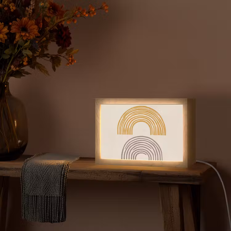 Bogen - Lijnen - Oranje - Minimalistisch Light Box met kabel (Tafellamp) klein -sfeer4