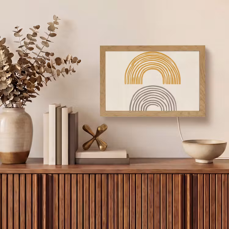 Bogen - Lijnen - Oranje - Minimalistisch Light Box met kabel (Tafellamp) klein -sfeer2