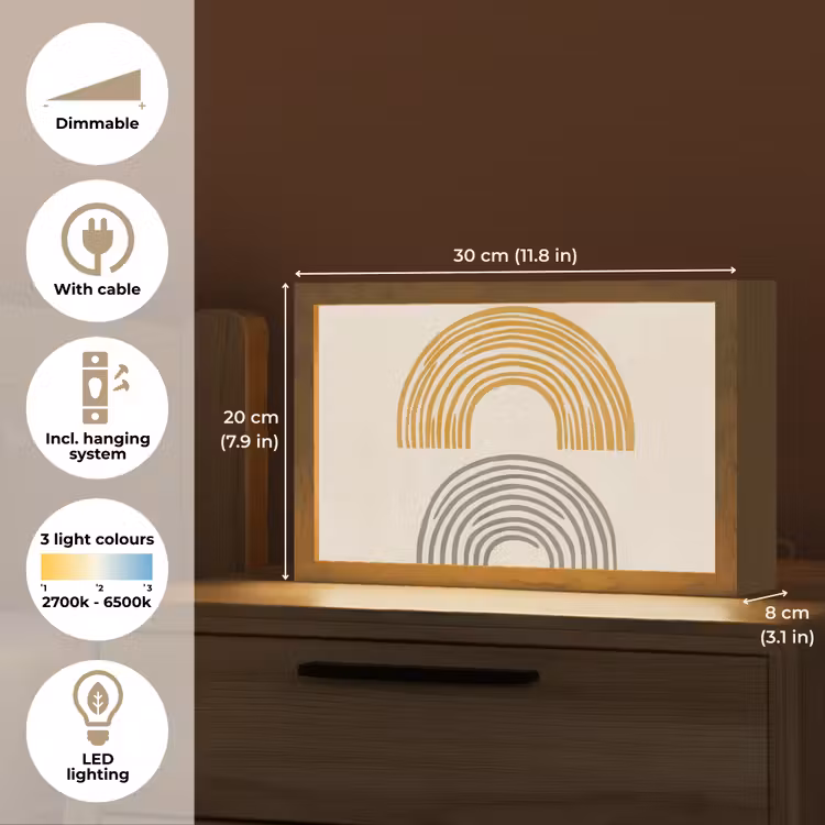 Bogen - Lijnen - Oranje - Minimalistisch Light Box met kabel (Tafellamp) klein -USP_EN