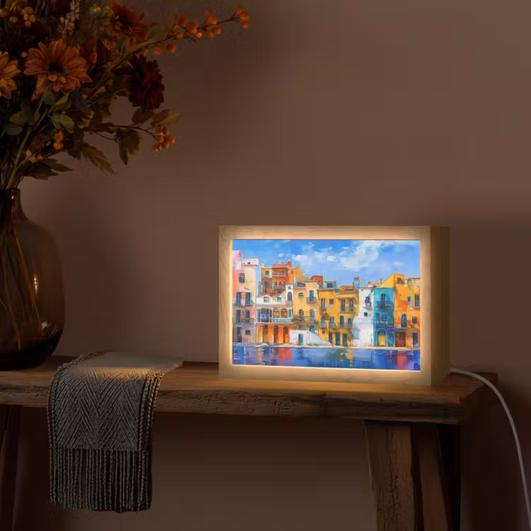 Architectuur - Kleurrijk - Kunst - Modern Light Box met kabel (Tafellamp) klein -sfeer4
