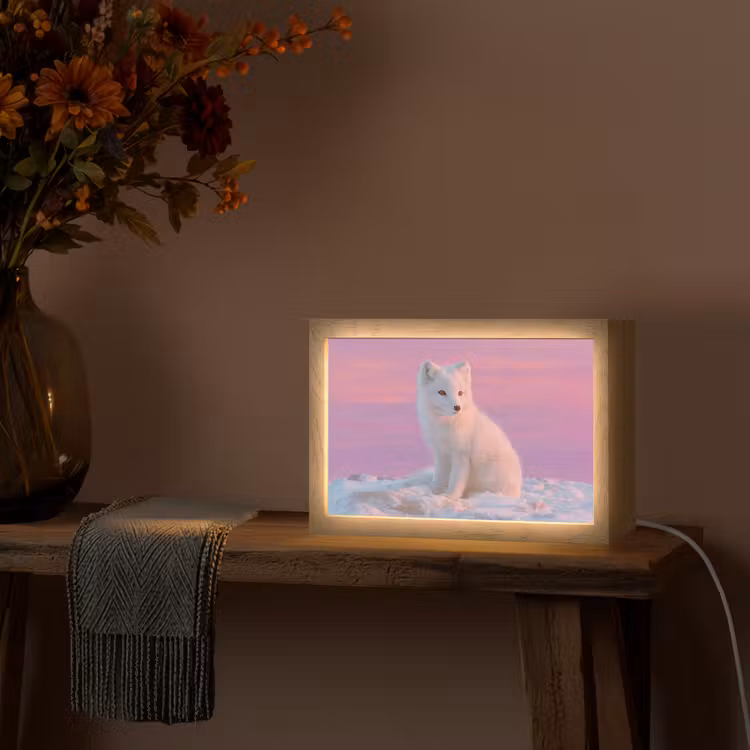 Poolvos - Sneeuw - Roze Light Box met kabel (Tafellamp) klein -sfeer4
