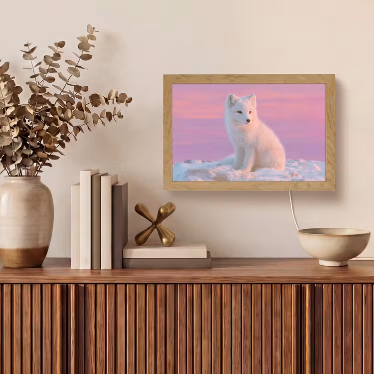 Poolvos - Sneeuw - Roze Light Box met kabel (Tafellamp) klein -sfeer2
