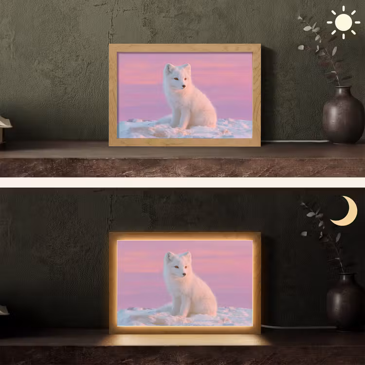 Poolvos - Sneeuw - Roze Light Box met kabel (Tafellamp) klein -sfeer3