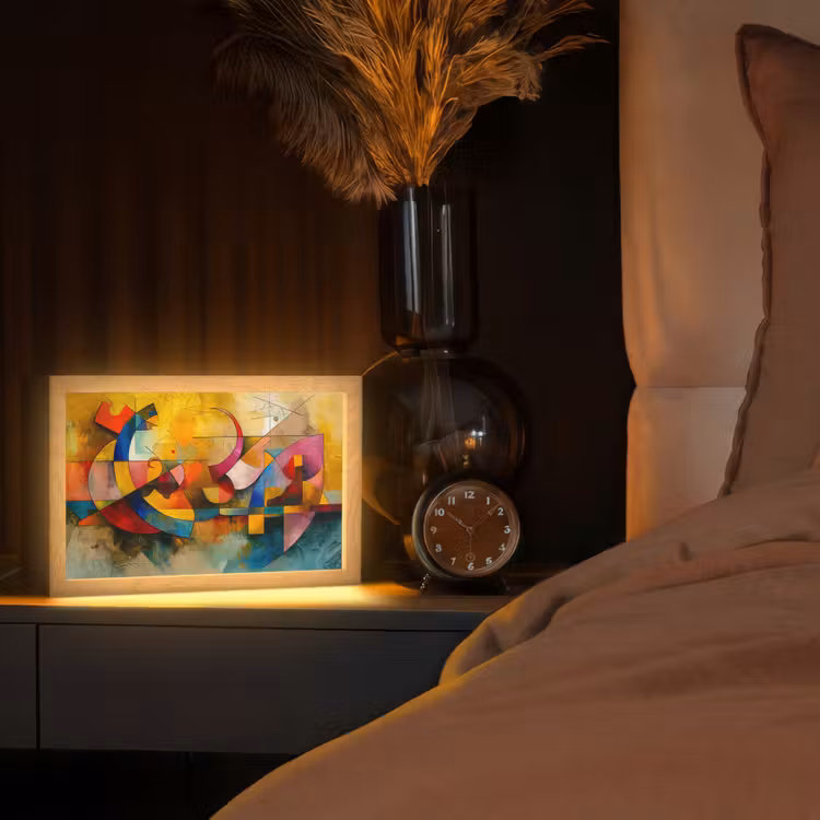Kunst - Abstract - Aesthetic - Kleurrijk - Art Light Box met kabel (Tafellamp) klein -sfeer1