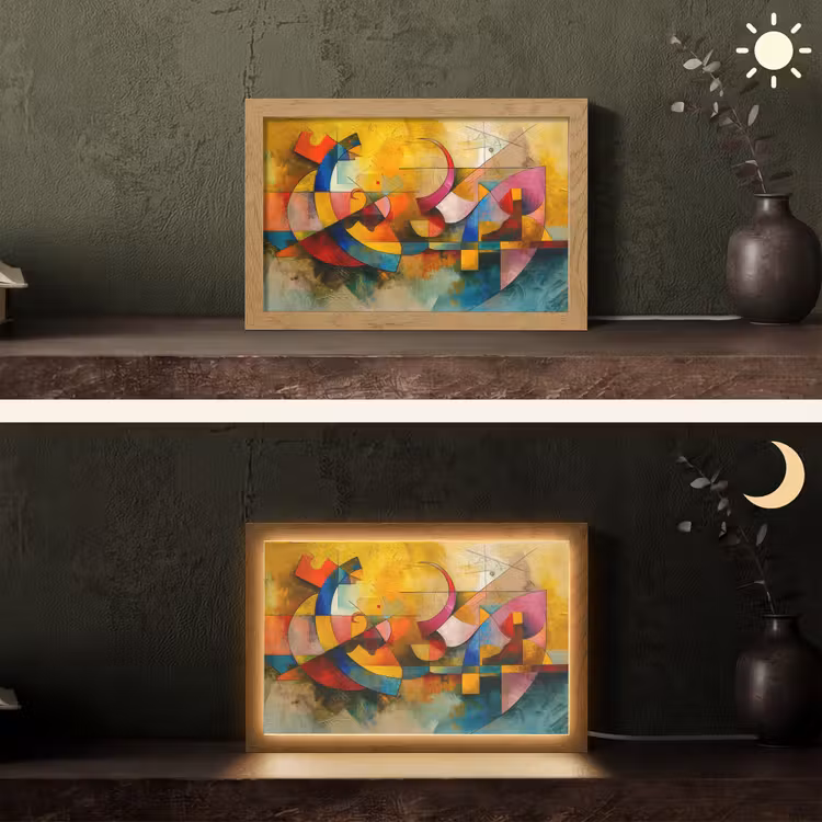 Kunst - Abstract - Aesthetic - Kleurrijk - Art Light Box met kabel (Tafellamp) klein -sfeer3