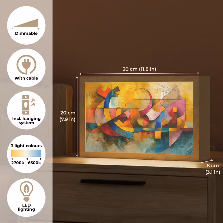 Kunst - Abstract - Aesthetic - Kleurrijk - Art Light Box met kabel (Tafellamp) klein -USP_EN