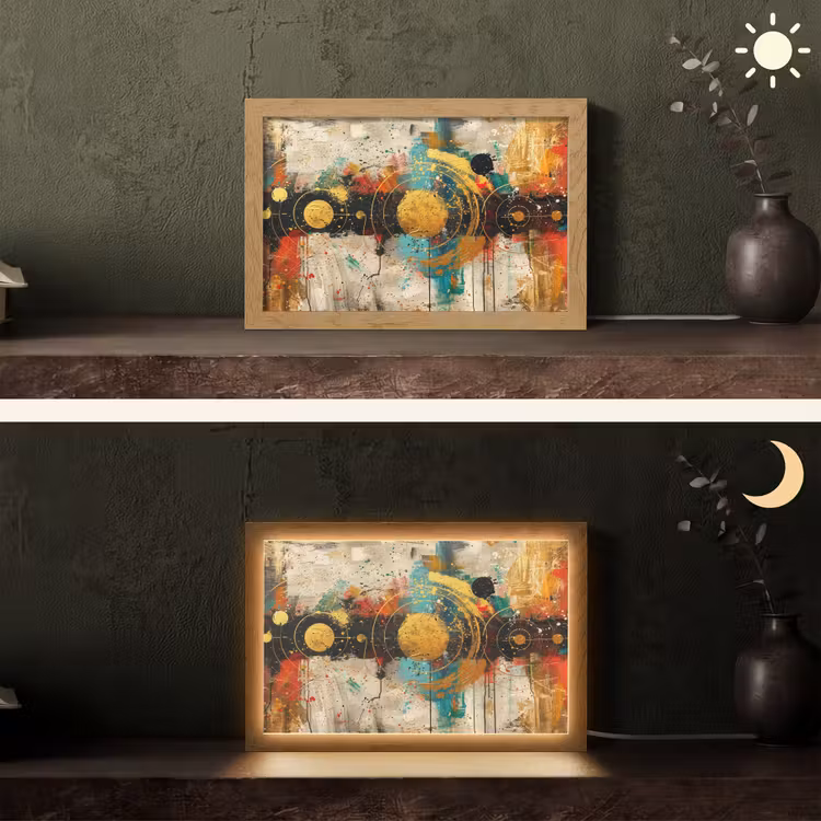 Kunst - Abstract - Aesthetic - Goud Light Box met kabel (Tafellamp) klein -sfeer3
