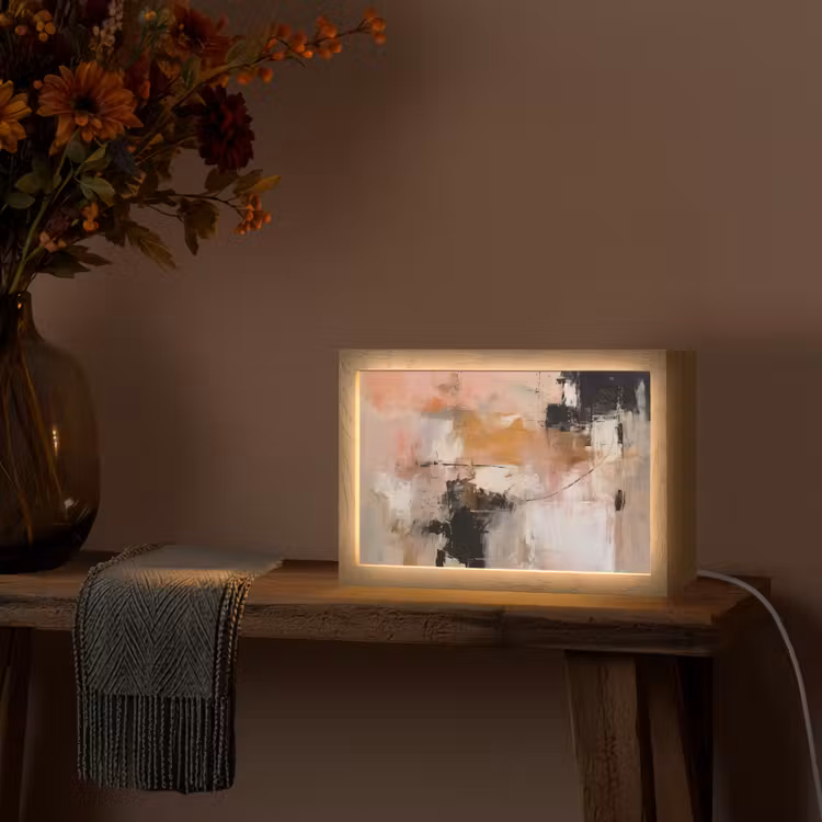 Kunst - Abstract - Beige - Verf Light Box met kabel (Tafellamp) klein -sfeer4