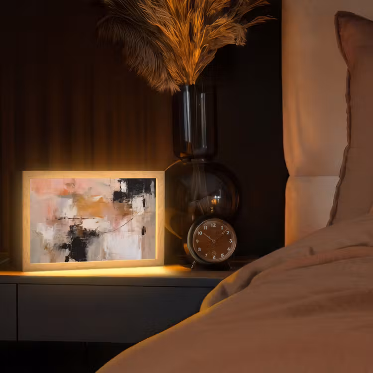 Kunst - Abstract - Beige - Verf Light Box met kabel (Tafellamp) klein -sfeer1