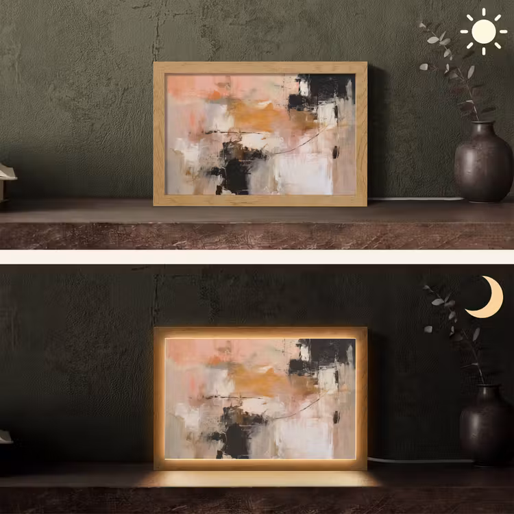Kunst - Abstract - Beige - Verf Light Box met kabel (Tafellamp) klein -sfeer3