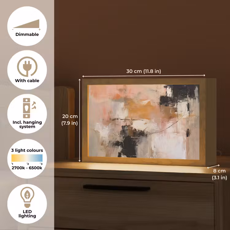 Kunst - Abstract - Beige - Verf Light Box met kabel (Tafellamp) klein -USP_EN