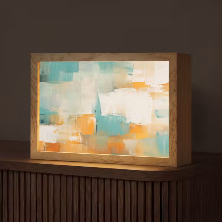 Kunst - Abstract - Blauw - Wit Light Box met kabel (Tafellamp) klein -z3d_website
