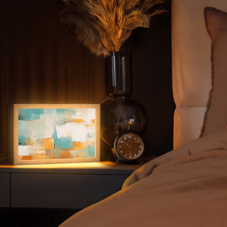 Kunst - Abstract - Blauw - Wit Light Box met kabel (Tafellamp) klein -sfeer1