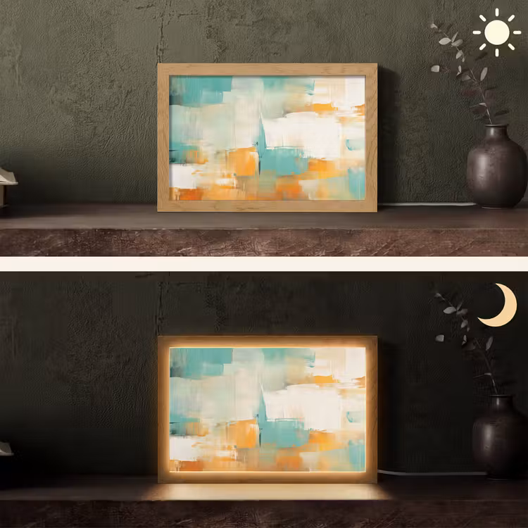 Kunst - Abstract - Blauw - Wit Light Box met kabel (Tafellamp) klein -sfeer3
