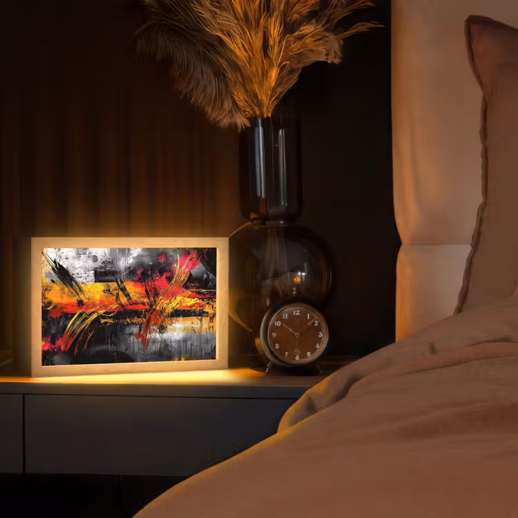 Kunst - Zwart - Abstract Light Box met kabel (Tafellamp) klein -sfeer1