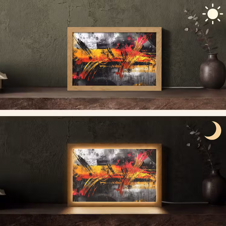 Kunst - Zwart - Abstract Light Box met kabel (Tafellamp) klein -sfeer3