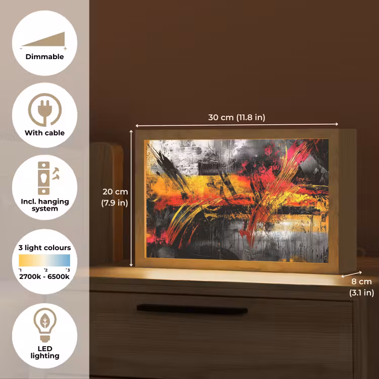 Kunst - Zwart - Abstract Light Box met kabel (Tafellamp) klein -USP_EN