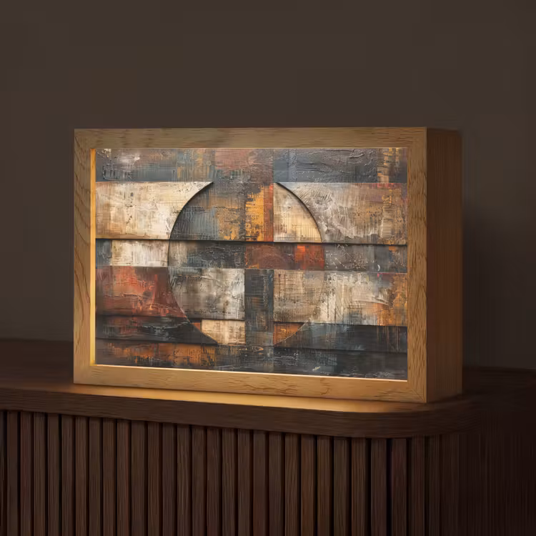 Kunst - Bruin - Abstract - Hout motief Light Box met kabel (Tafellamp) klein -z3d_website