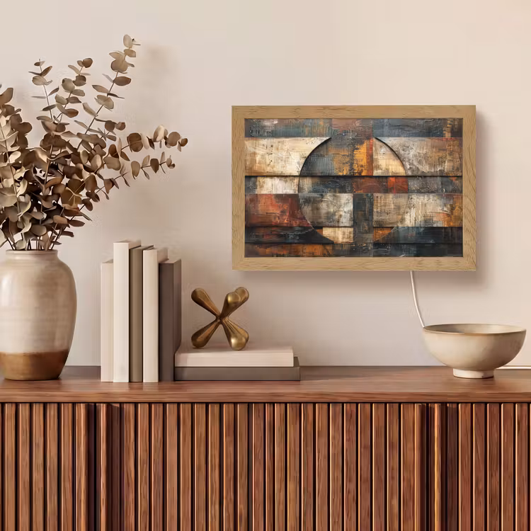 Kunst - Bruin - Abstract - Hout motief Light Box met kabel (Tafellamp) klein -sfeer2
