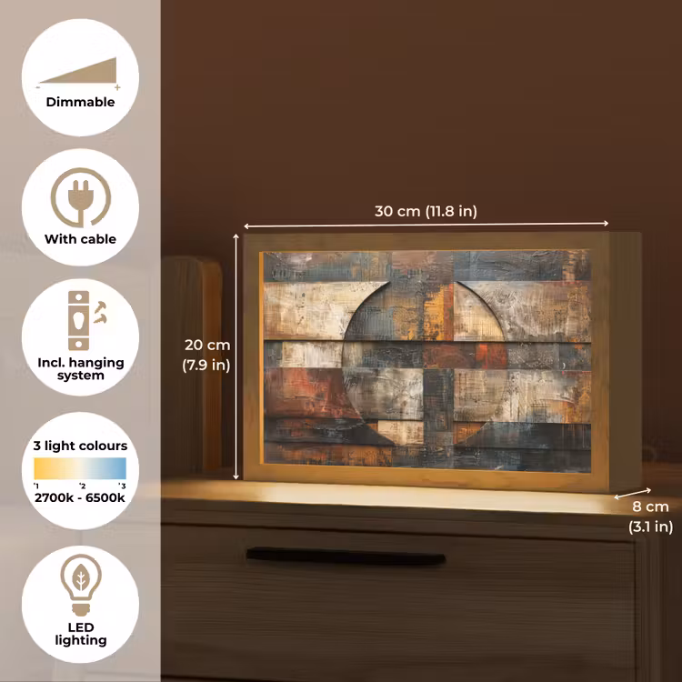 Kunst - Bruin - Abstract - Hout motief Light Box met kabel (Tafellamp) klein -USP_EN