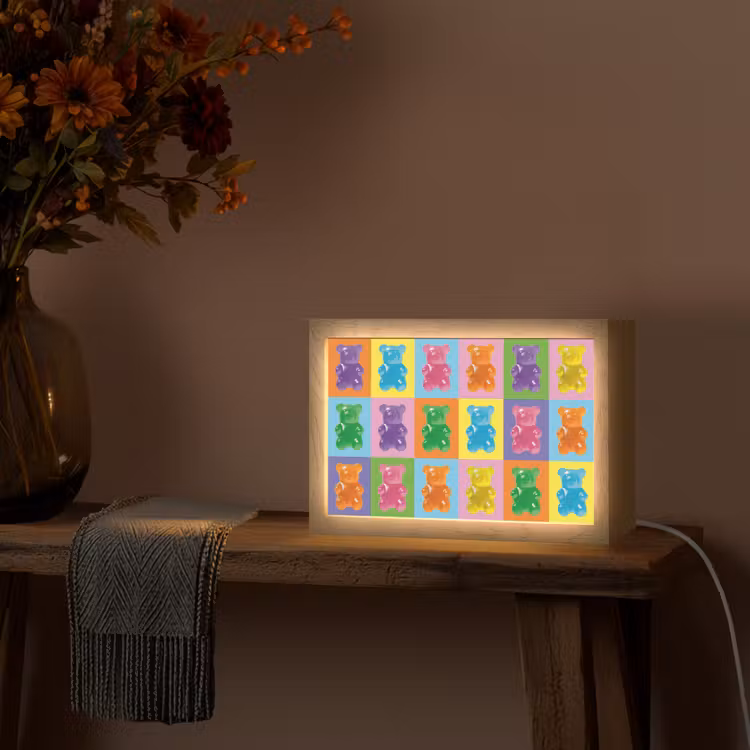 Art- Snoep - Kleurrijk Light Box met kabel (Tafellamp) klein -sfeer4