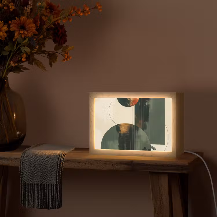 Kunst - Cirkels - Modern - Abstract Light Box met kabel (Tafellamp) klein -sfeer4