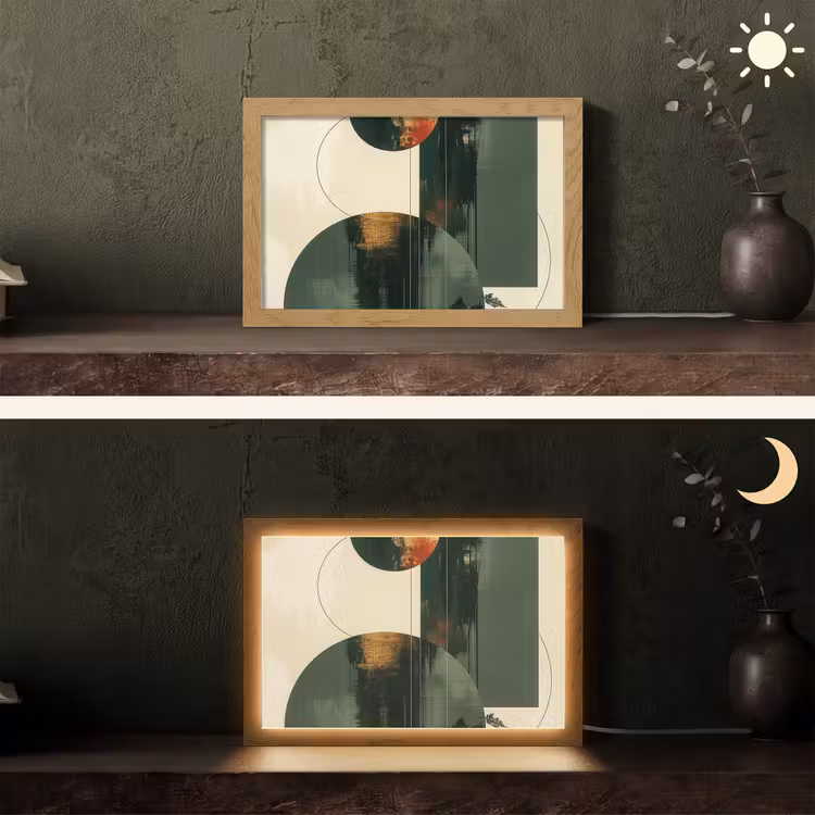 Kunst - Cirkels - Modern - Abstract Light Box met kabel (Tafellamp) klein -sfeer3