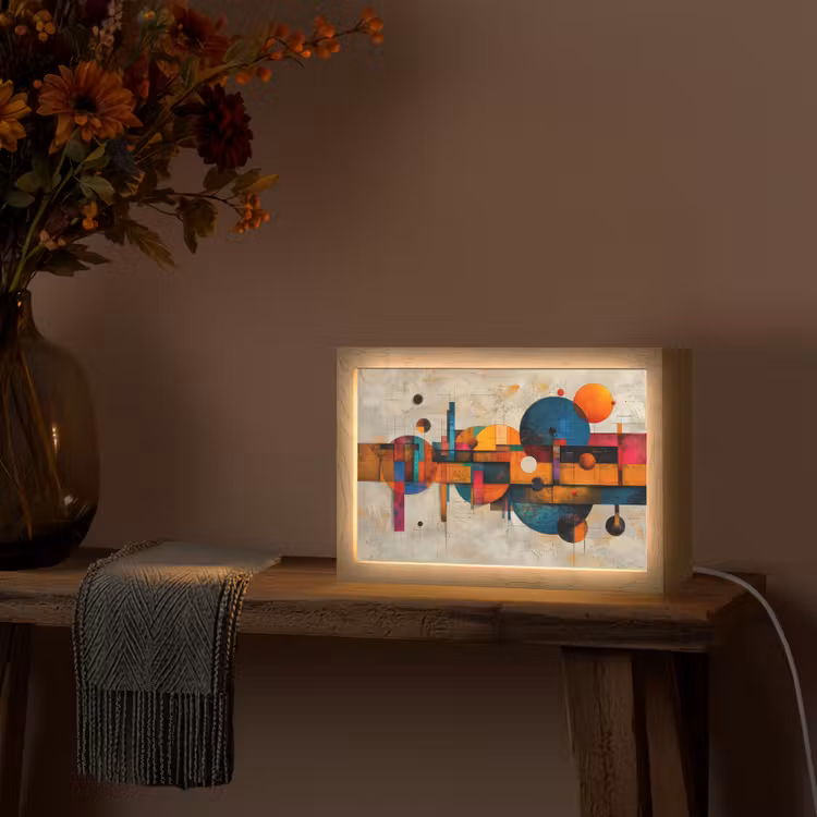 Kunst - Kleurrijk - Modern - Vormen Light Box met kabel (Tafellamp) klein -sfeer4