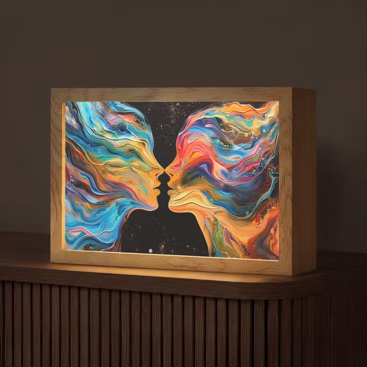 Kunst - Kleurrijk - Vrouw - Art - Abstract - Gezichten Light Box met kabel (Tafellamp) klein -z3d_website