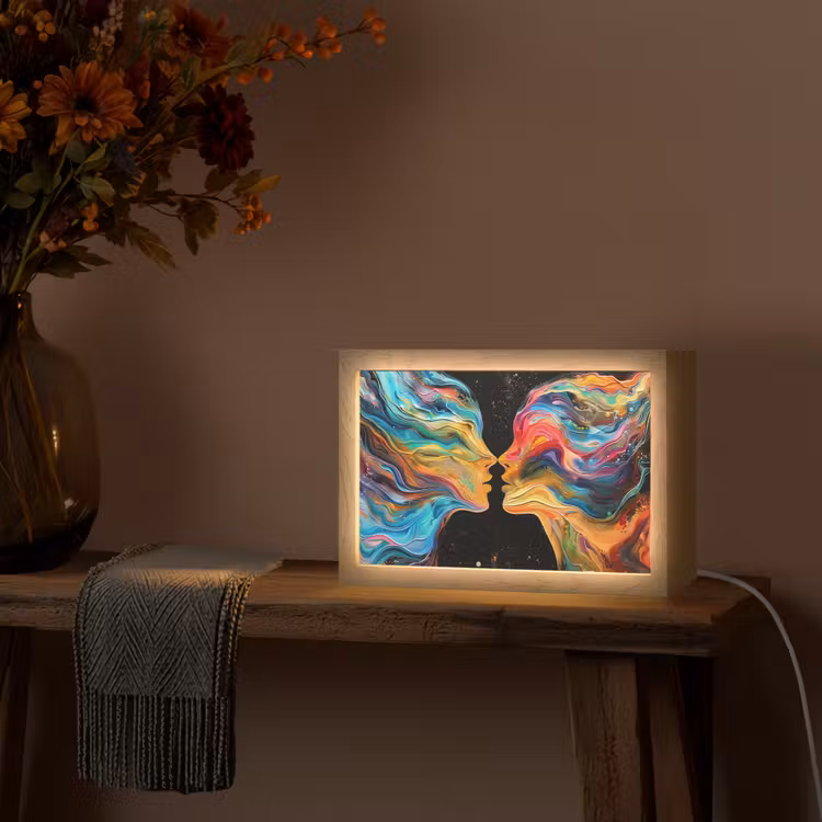 Kunst - Kleurrijk - Vrouw - Art - Abstract - Gezichten Light Box met kabel (Tafellamp) klein -sfeer4