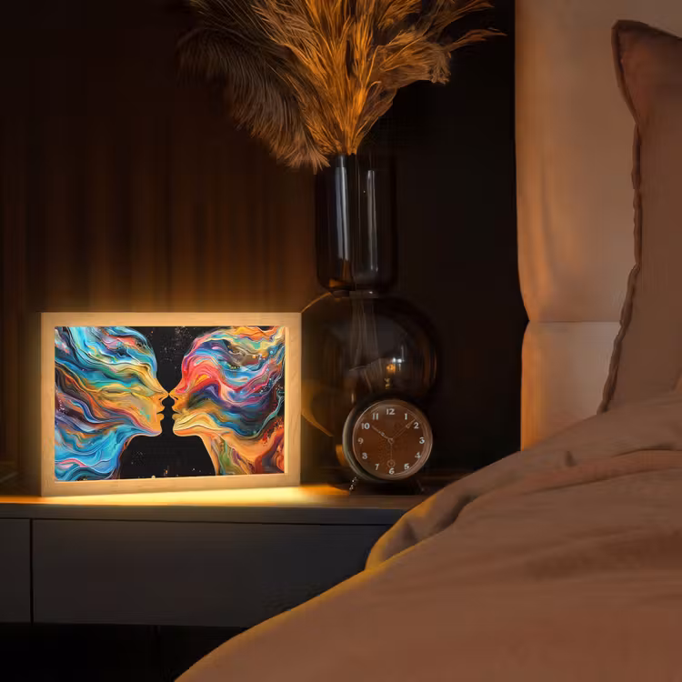 Kunst - Kleurrijk - Vrouw - Art - Abstract - Gezichten Light Box met kabel (Tafellamp) klein -sfeer1